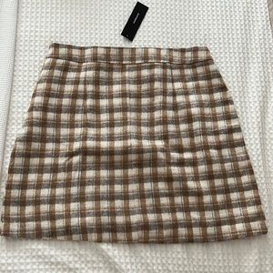 Plaid tan/cream/blue mini skirt